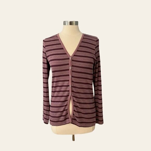 Hard Tail Shirt Top Purple Stripes V Neck Button Front Long Sleeves - Picture 1 of 7